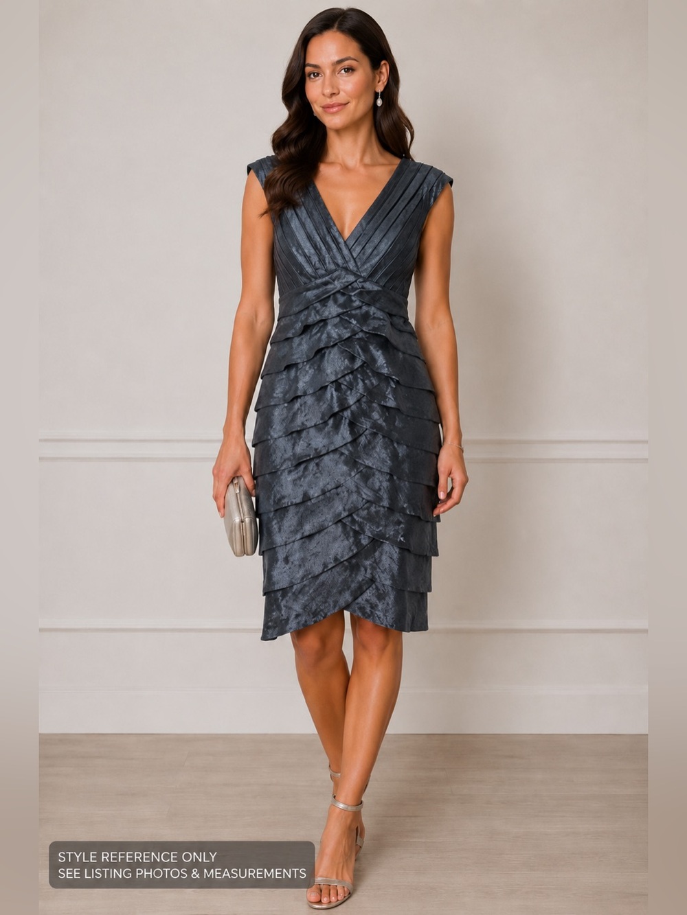 Cache Metallic Gray Sheath Cocktail‎ Dress Size 6